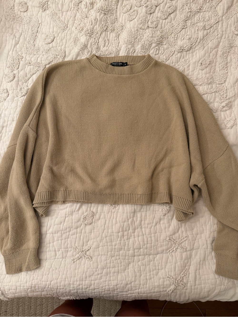 Nasty Gal Cropped Crewneck Sweater in Taupe